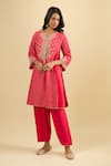Buy_Sheetal Batra_Red Embroidery, Gota Patti V-neck Bandhani Pattern Kurta And Salwar Set _at_Aza_Fashions