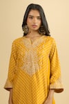 Buy_Sheetal Batra_Yellow Embroidery Split V-neck Gathered Kurta And Salwar Set _Online_at_Aza_Fashions