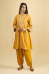 Buy_Sheetal Batra_Yellow Embroidery Split V-neck Gathered Kurta And Salwar Set _at_Aza_Fashions