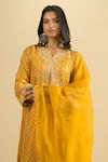 Sheetal Batra_Yellow Embroidery Split V-neck Gathered Kurta Set _at_Aza_Fashions