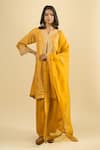 Buy_Sheetal Batra_Yellow Embroidery Split V-neck Gathered Kurta Set 