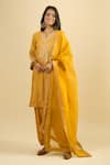 Shop_Sheetal Batra_Yellow Embroidery Split V-neck Gathered Kurta Set 