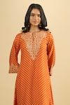 Shop_Sheetal Batra_Orange Embroidery Split V-neck Neckline Kurta And Salwar Set _Online_at_Aza_Fashions