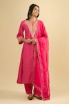 Buy_Sheetal Batra_Pink Embroidery, Zari Split V-neck Kurta Set _at_Aza_Fashions