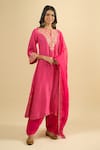 Shop_Sheetal Batra_Pink Embroidery, Zari Split V-neck Kurta Set _Online_at_Aza_Fashions