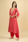 Sheetal Batra_Red Embroidery, Metallic Thread V-neck Kurta And Salwar Set _Online_at_Aza_Fashions