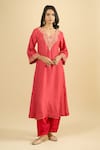 Buy_Sheetal Batra_Red Embroidery, Metallic Thread V-neck Kurta And Salwar Set _at_Aza_Fashions