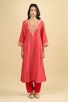 Shop_Sheetal Batra_Red Embroidery, Metallic Thread V-neck Kurta And Salwar Set _Online_at_Aza_Fashions