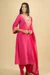 Buy_Sheetal Batra_Pink Embroidery V-neck Kurta Salwar Set _Online_at_Aza_Fashions