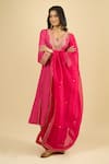 Shop_Sheetal Batra_Pink Embroidery V-neck Kurta Salwar Set _Online_at_Aza_Fashions