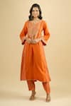 Buy_Sheetal Batra_Orange Embroidery V-neck Kurta And Salwar Set _at_Aza_Fashions