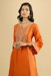 Buy_Sheetal Batra_Orange Embroidery V-neck Kurta And Salwar Set _Online_at_Aza_Fashions