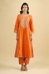Shop_Sheetal Batra_Orange Embroidery V-neck Kurta And Salwar Set _Online_at_Aza_Fashions