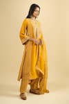 Buy_Sheetal Batra_Yellow Embroidery, Zari, Gota Patti Split V-neck Kurta Salwar Set _Online_at_Aza_Fashions