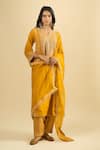 Sheetal Batra_Yellow Embroidery, Zari, Gota Patti Split V-neck Kurta Salwar Set _at_Aza_Fashions