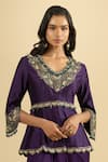 Prisho_Purple Embroidery, Beads, Tassels V-neck Peplum Kurta And Draped Skirt Set _at_Aza_Fashions