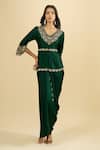 Buy Prisho Emerald Green Embroidery, Zari, Tassels V-neck Peplum Kurta And Draped Skirt Set at Aza Fashions Buy_Prisho_Emerald Green Embroidery, Zari, Tassels V-neck Peplum Kurta And Draped Skirt Set _at_Aza_Fashions