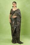 Nakul Sen_Black Silk, Chiffon Sequins Round Neck Printed Saree With Blouse _Online_at_Aza_Fashions
