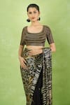 Buy_Nakul Sen_Black Silk, Chiffon Sequins Round Neck Printed Saree With Blouse _Online_at_Aza_Fashions
