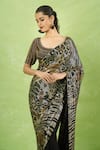Shop_Nakul Sen_Black Silk, Chiffon Sequins Round Neck Printed Saree With Blouse _Online_at_Aza_Fashions