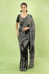 Buy_Nakul Sen_Black Silk, Chiffon Sequins Round Neck Embroidered Saree With Blouse _Online_at_Aza_Fashions