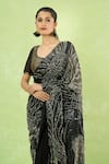 Nakul Sen_Black Silk, Chiffon Sequins Round Neck Embroidered Saree With Blouse _at_Aza_Fashions