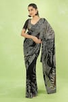 Buy_Nakul Sen_Black Silk, Chiffon Sequins Round Neck Embroidered Saree With Blouse _at_Aza_Fashions