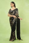 Nakul Sen_Black Silk, Chiffon Sequins, Beads Round Neck Embroidered Saree With Blouse _Online_at_Aza_Fashions