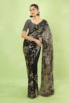 Buy_Nakul Sen_Black Silk, Chiffon Sequins, Beads Round Neck Embroidered Saree With Blouse _at_Aza_Fashions