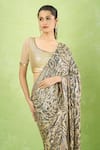 Nakul Sen_Beige Silk, Chiffon Sequins Round , Scoop Embroidered Saree With Blouse _Online_at_Aza_Fashions