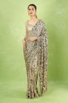 Buy_Nakul Sen_Beige Silk, Chiffon Sequins Round , Scoop Embroidered Saree With Blouse _at_Aza_Fashions