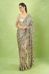 Buy_Nakul Sen_Beige Silk, Chiffon Sequins Round , Scoop Embroidered Saree With Blouse 