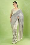 Buy_Nakul Sen_Beige Silk, Chiffon Sequins Round Neck Embroidered Saree With Blouse _at_Aza_Fashions