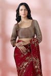 Buy_Nakul Sen_Red Silk, Chiffon Sequins, Zari, Embroidery V-, Scoop Saree With Blouse _Online_at_Aza_Fashions