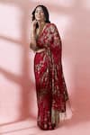 Shop_Nakul Sen_Red Silk, Chiffon Sequins, Zari, Embroidery V-, Scoop Saree With Blouse _Online_at_Aza_Fashions