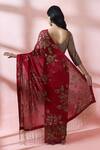 Shop_Nakul Sen_Red Silk, Chiffon Sequins, Zari, Embroidery V-, Scoop Saree With Blouse _at_Aza_Fashions