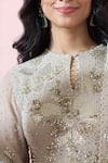 Nakul Sen_Beige Chiffon, Silk Sequins, Embroidery, Tassels Mandarin Kurta Palazzo Set _at_Aza_Fashions