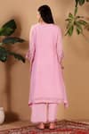 Shop_Sonali Methi_Pink Organza Embroidery, Metallic Thread, Zari V-neck Hand Kurta Pant Set _at_Aza_Fashions