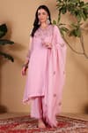 Sonali Methi_Pink Organza Embroidery, Metallic Thread, Zari V-neck Hand Kurta Pant Set _Online_at_Aza_Fashions