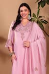 Buy_Sonali Methi_Pink Organza Embroidery, Metallic Thread, Zari V-neck Hand Kurta Pant Set _Online_at_Aza_Fashions