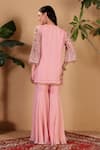 Shop_Sonali Methi_Pink Organza Embroidery, Beads, Sequins Round Neck Hand Sharara Set _at_Aza_Fashions