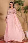 Sonali Methi_Pink Organza Embroidery, Beads, Sequins Round Neck Hand Sharara Set _Online_at_Aza_Fashions