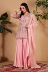 Buy_Sonali Methi_Pink Organza Embroidery, Beads, Sequins Round Neck Hand Sharara Set _Online_at_Aza_Fashions