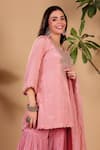 Sonali Methi_Pink Chinon Embroidery, Mirrors, Sequins, Gota Patti Hand Kurta Sharara Set _Online_at_Aza_Fashions