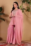 Buy_Sonali Methi_Pink Chinon Embroidery, Mirrors, Sequins, Gota Patti Hand Kurta Sharara Set _Online_at_Aza_Fashions