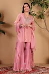 Shop_Sonali Methi_Pink Chinon Embroidery, Mirrors, Sequins, Gota Patti Hand Kurta Sharara Set _Online_at_Aza_Fashions