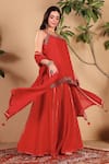 Shop_Sonali Methi_Red Tissue Embroidery, Sequins, Gota Patti, Zari, Tassels Hand Sharara Set _at_Aza_Fashions