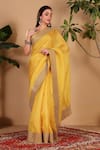 Buy_Sonali Methi_Yellow Organza, Brocade Embroidery, Gota Patti, Pearls Hand Saree With Blouse _Online_at_Aza_Fashions