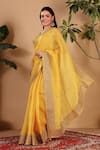 Shop_Sonali Methi_Yellow Organza, Brocade Embroidery, Gota Patti, Pearls Hand Saree With Blouse _Online_at_Aza_Fashions