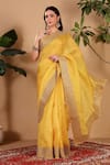 Buy_Sonali Methi_Yellow Organza, Brocade Embroidery, Gota Patti, Pearls Hand Saree With Blouse _at_Aza_Fashions